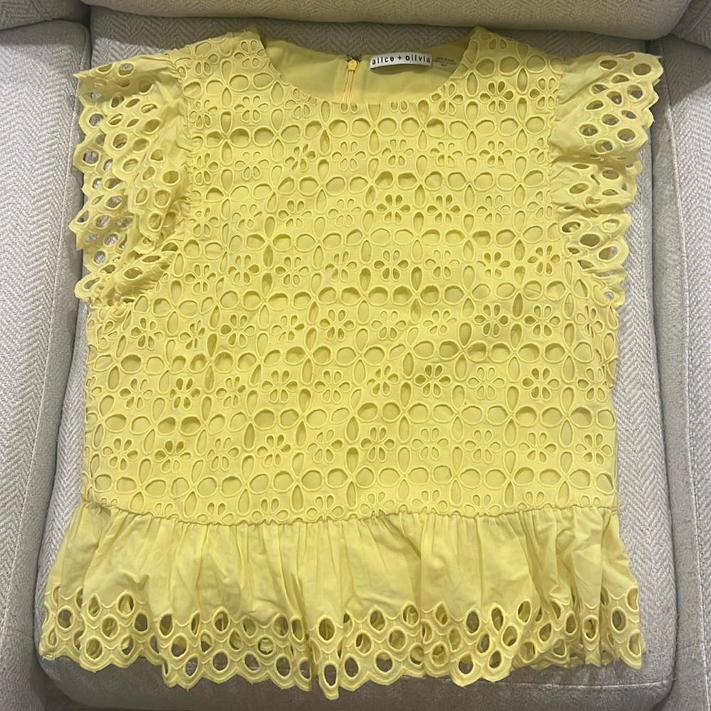 Alice and olivia eyelet yellow top